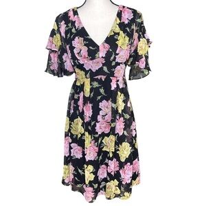 Betsy Johnson Black Floral Print Ruffle Spring Dress Women's 2
